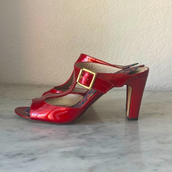 Vero Cuoio Red Leather Sandals Hells Size 7B - Picture 1 of 11
